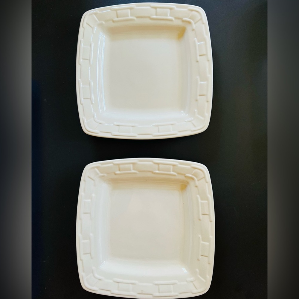 Longaberger Pottery Woven Traditions Ivory Square Luncheon Plates